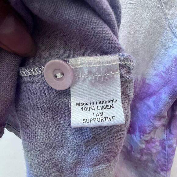 FLAX Tie Dye 100% Linen Women's Beachy Look Top Sz P Back Buttons Short Sleeve - Picture 6 of 9